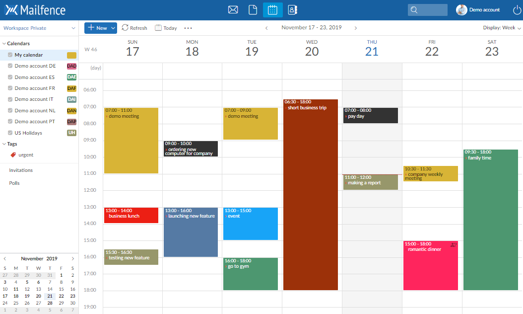 Mailfence secure online Calendar screenshot